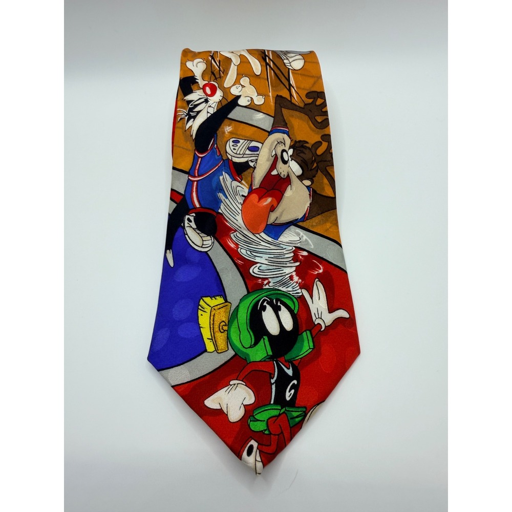 Vintage 1994 Looney Tunes Mania Silk Tie Basketball Bugs Bunny Marvin Martian